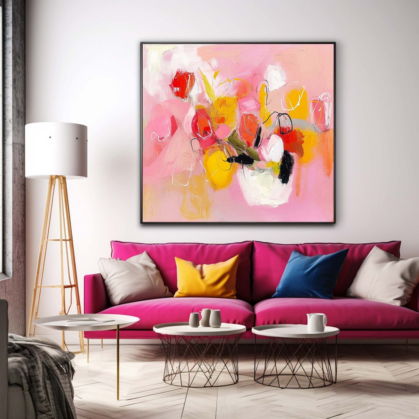 Vibrant Abstract Floral Oil Painting on Canvas - Colorful Modern Art for Home Décor