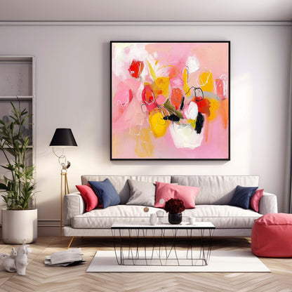 Vibrant Abstract Floral Oil Painting on Canvas - Colorful Modern Art for Home Décor