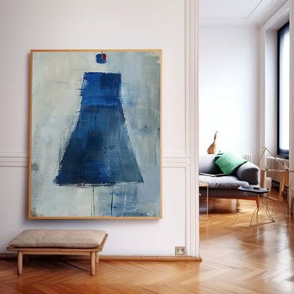 Elegant Blue Minimalist Oil Painting for Modern Home Decor