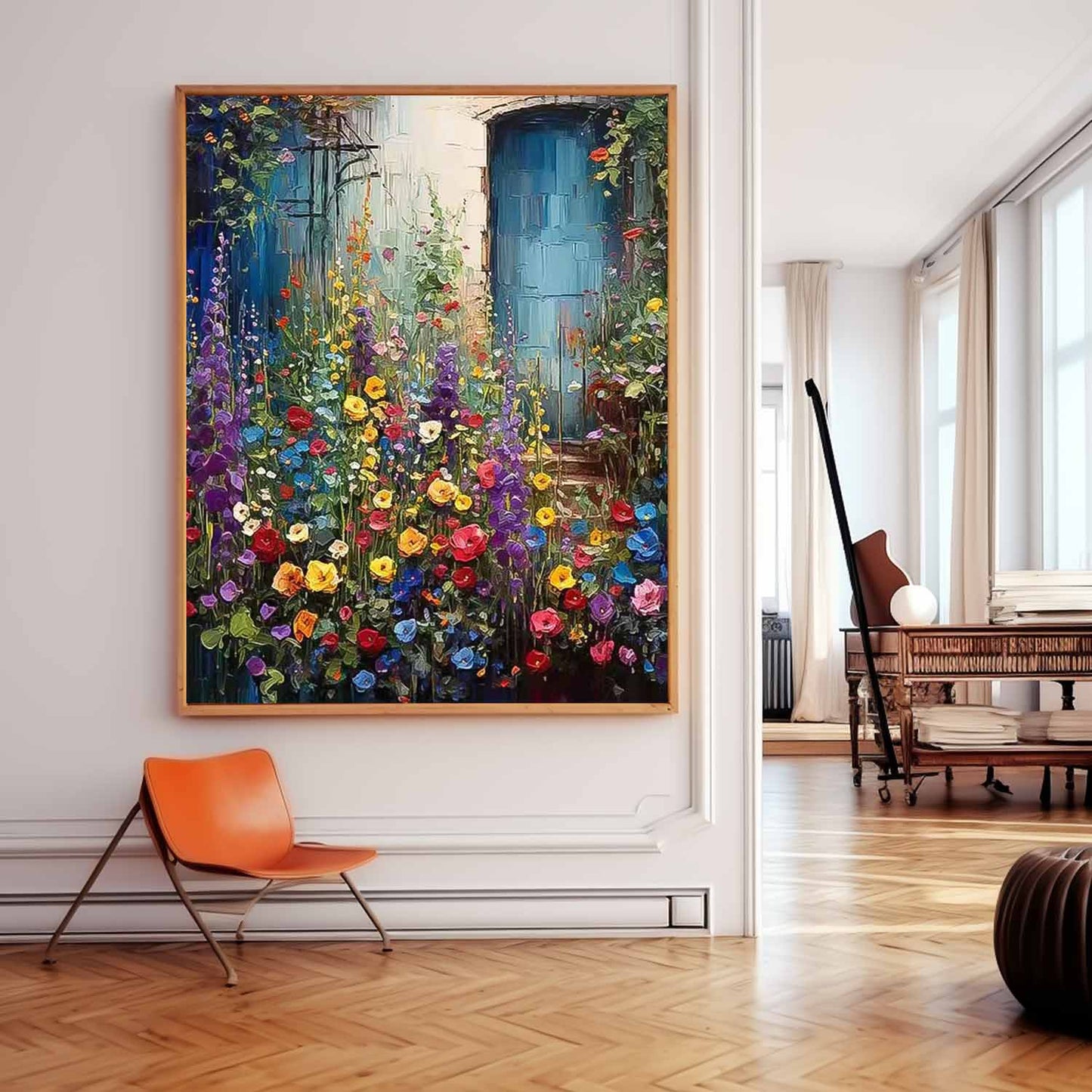 Vibrant Garden Flowers Oil Painting for Home Decor and Art Lovers