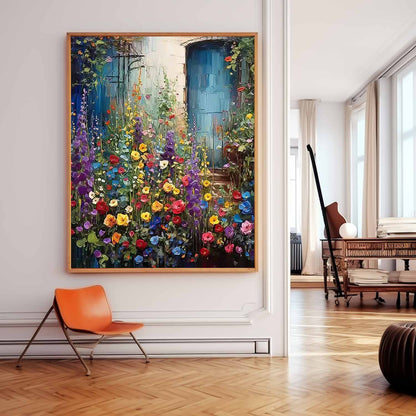 Vibrant Garden Flowers Oil Painting for Home Decor and Art Lovers