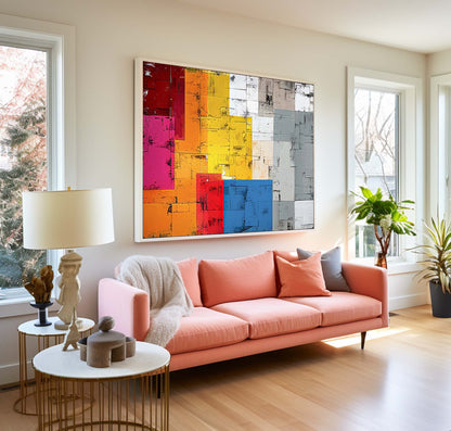Vibrant Abstract Oil Painting with Colorful Geometric Shapes for Modern Decor