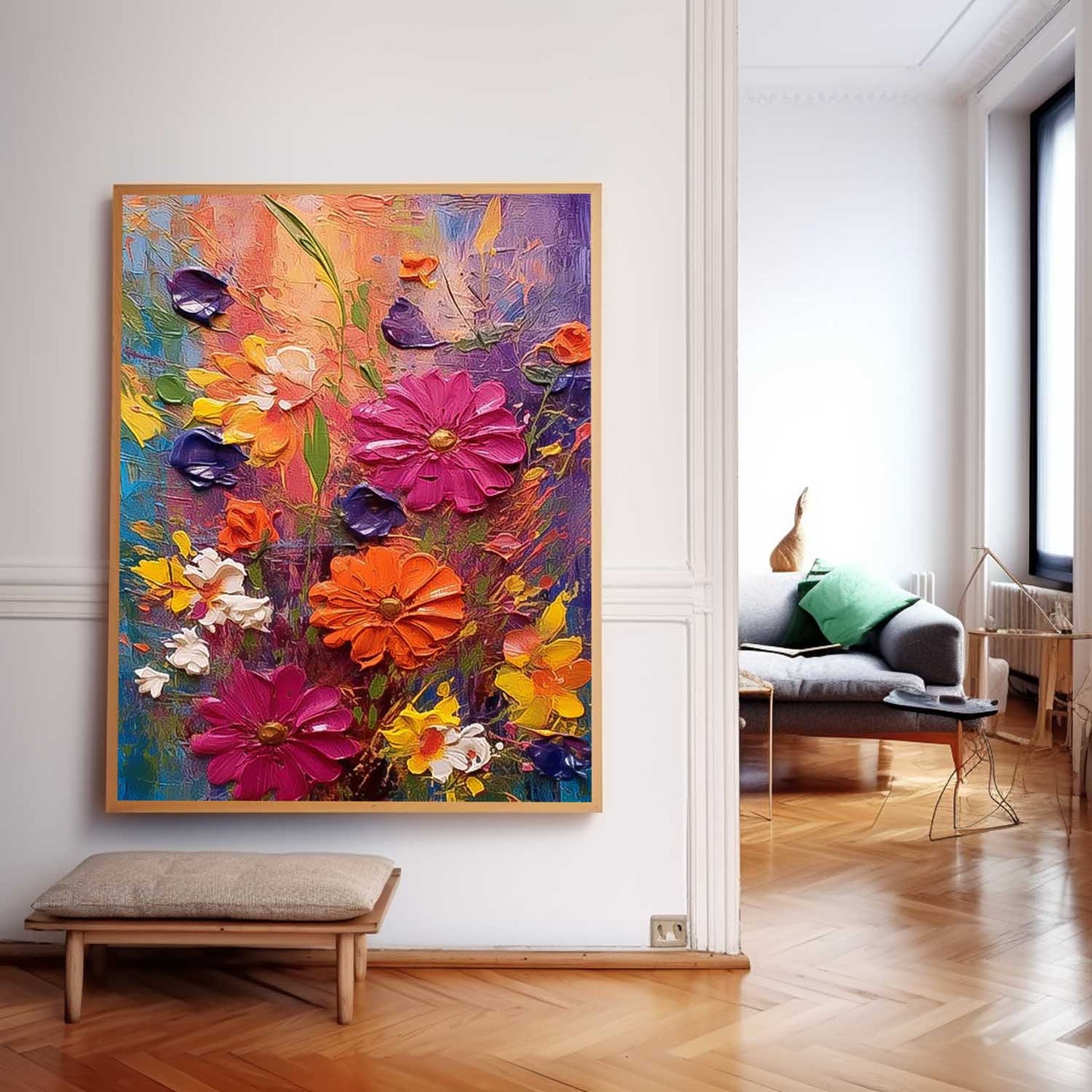 Vibrant Floral Oil Painting on Canvas - Colorful Nature Wall Art Decor