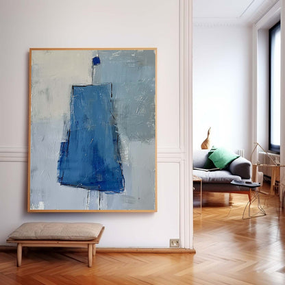 Abstract Blue Minimalist Oil Painting for Contemporary Home Decor