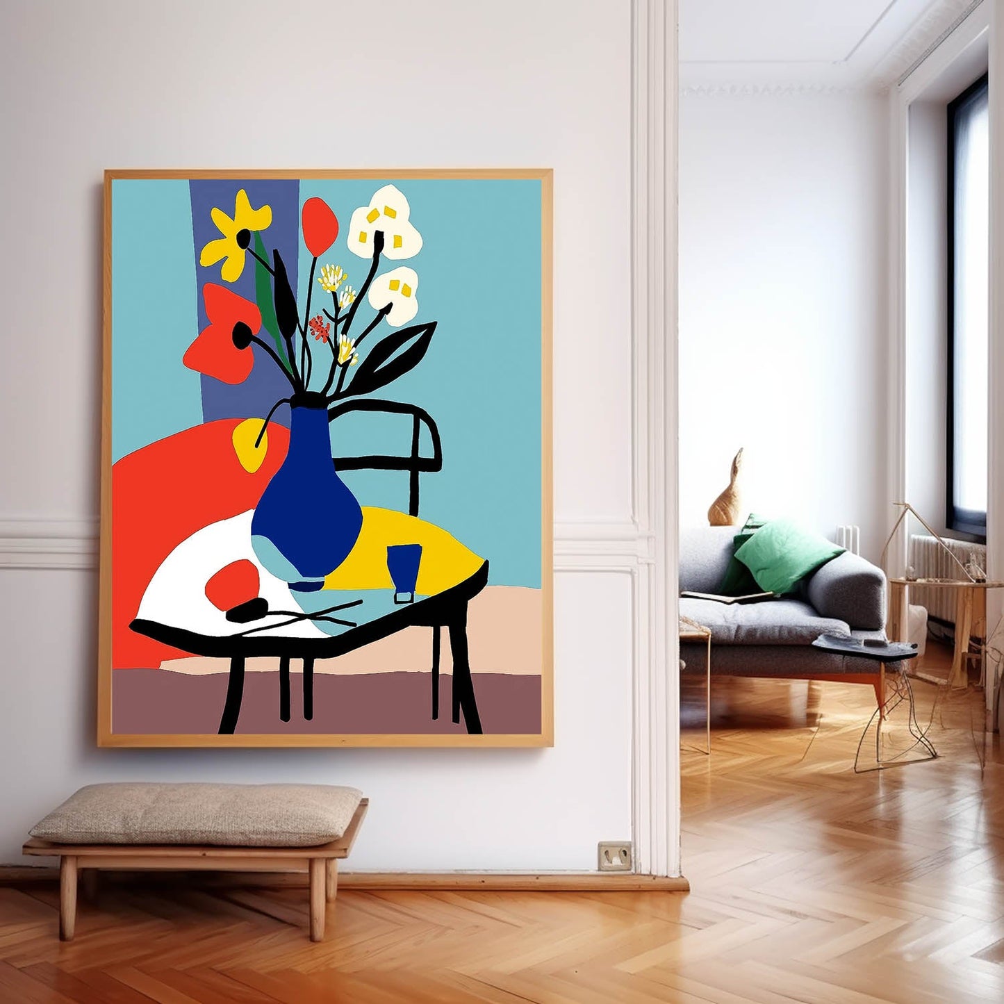 Vibrant Floral Still Life Oil Painting in Colorful Vase for Home Décor