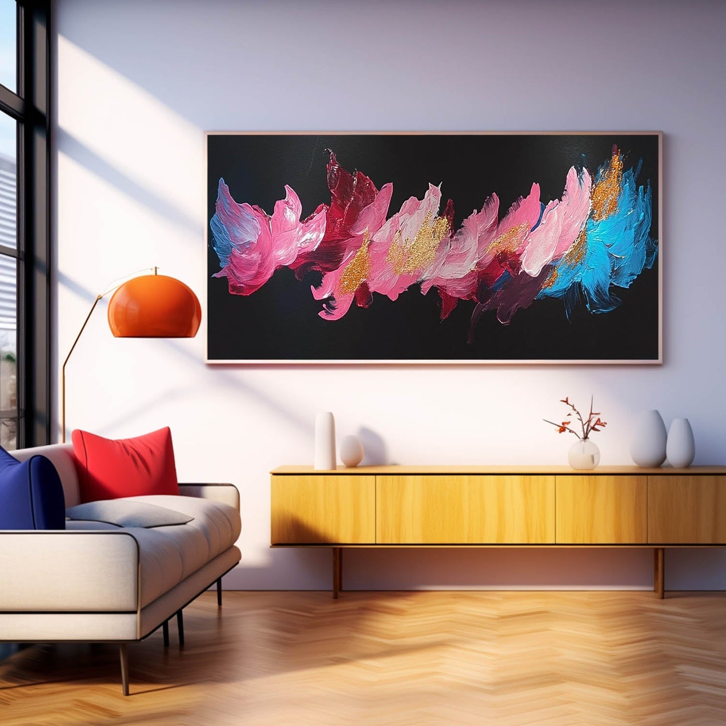 Vibrant Abstract Floral Oil Painting on Canvas for Modern Home Decor