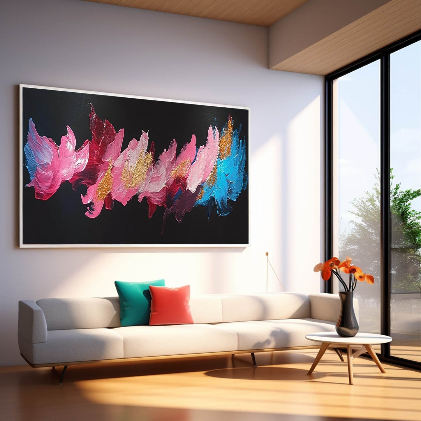 Vibrant Abstract Floral Oil Painting on Canvas for Modern Home Decor