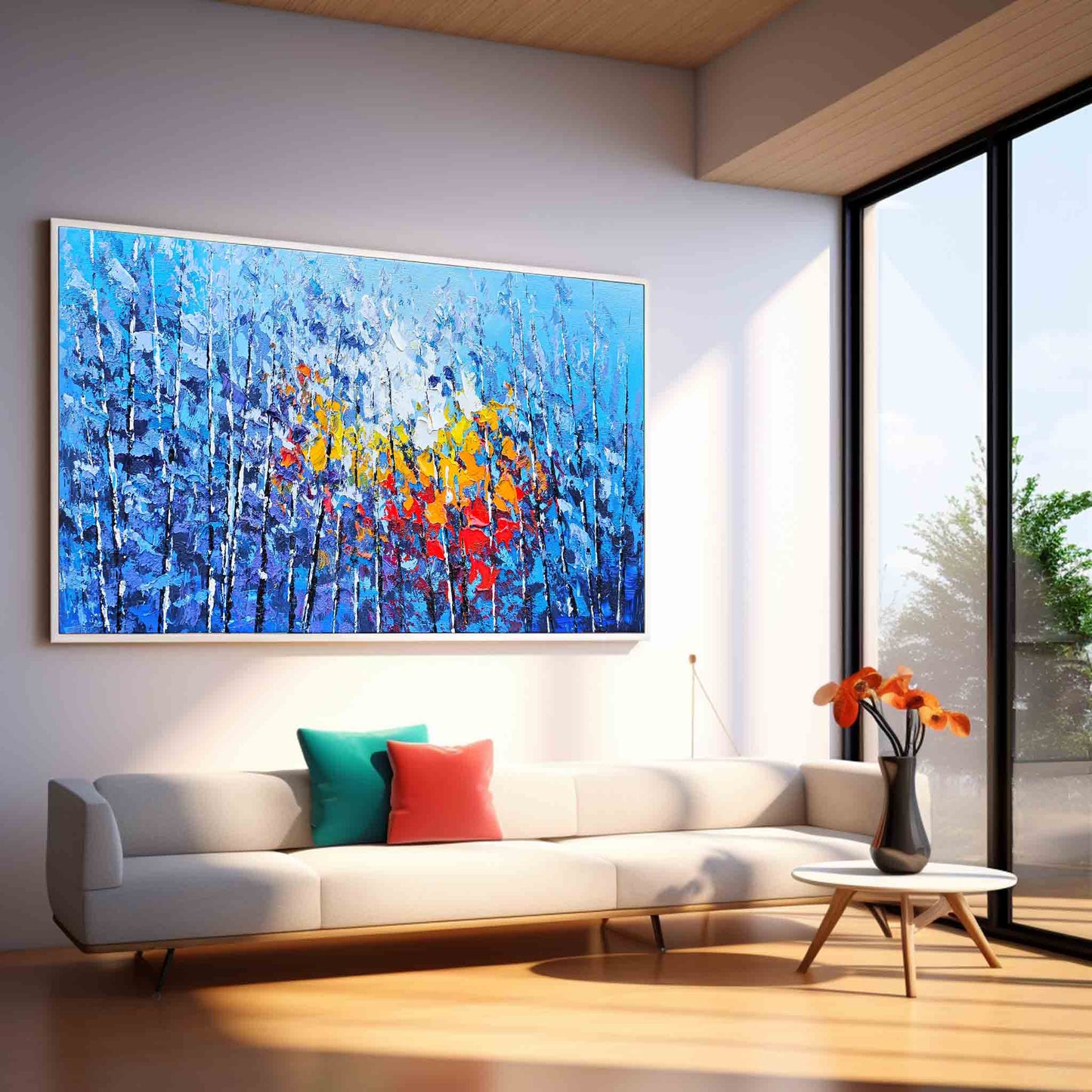 Vibrant Floral Landscape Oil Painting for Home Decor