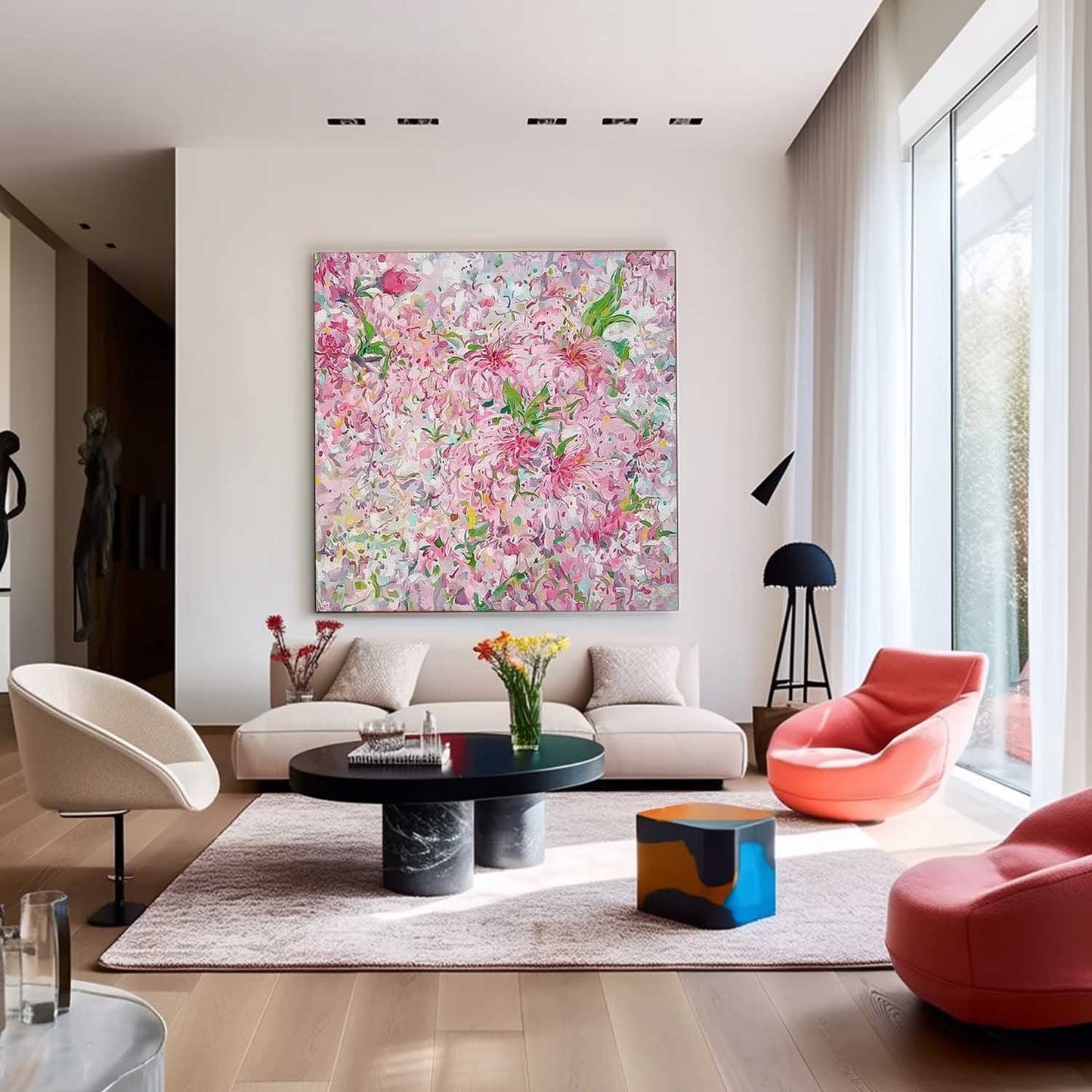 Vibrant Pink Floral Canvas Art for Elegant Home Decor
