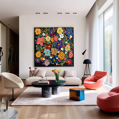 Vibrant Floral Oil Painting on Canvas - Colorful Flower Art for Home Decor