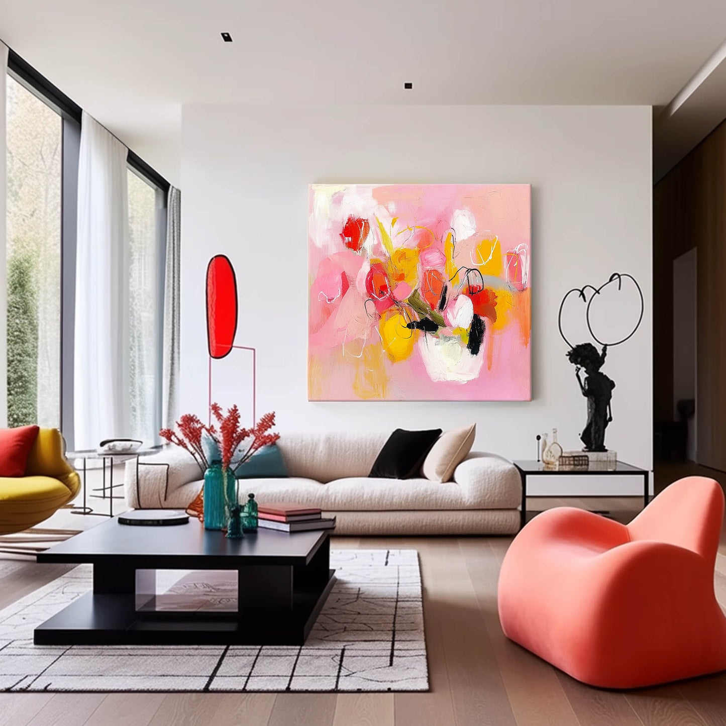 Vibrant Abstract Floral Oil Painting on Canvas - Colorful Modern Art for Home Décor