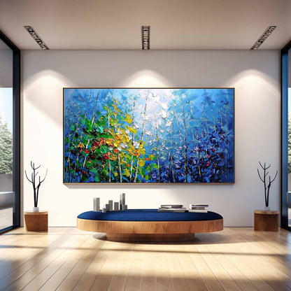 Vibrant Abstract Floral Oil Painting on Canvas for Home Decor