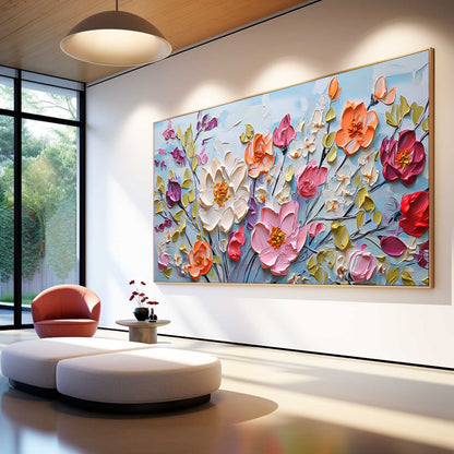 Vibrant Floral Oil Painting - Colorful Modern Canvas Art for Home Decor