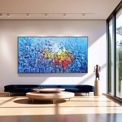 Vibrant Floral Landscape Oil Painting for Home Decor