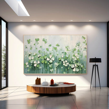 Delicate Green Flower Field Oil Painting for Home Decor