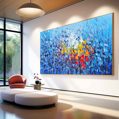 Vibrant Floral Landscape Oil Painting for Home Decor