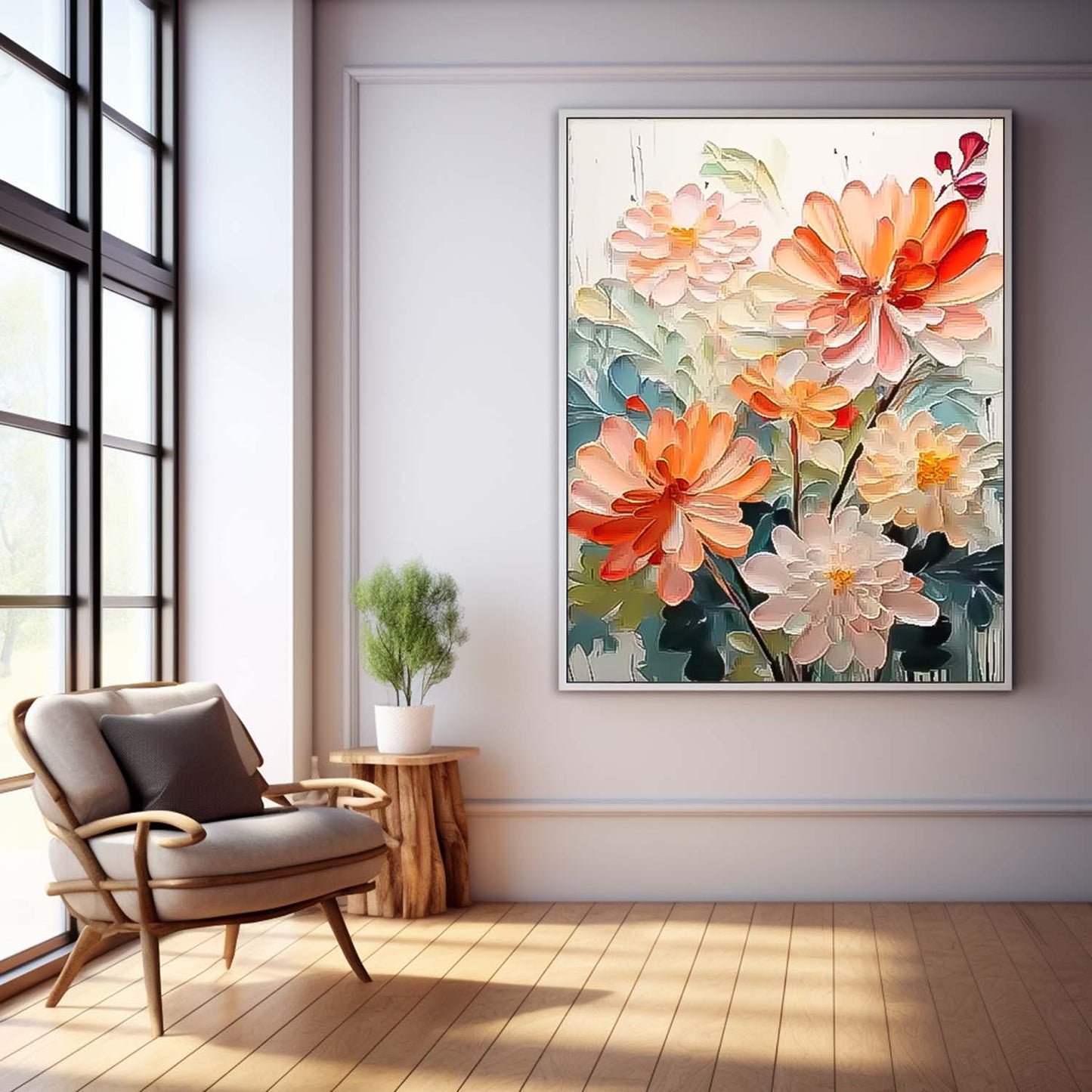 Vibrant Floral Oil Painting - Elegant Flower Artwork for Home Decor