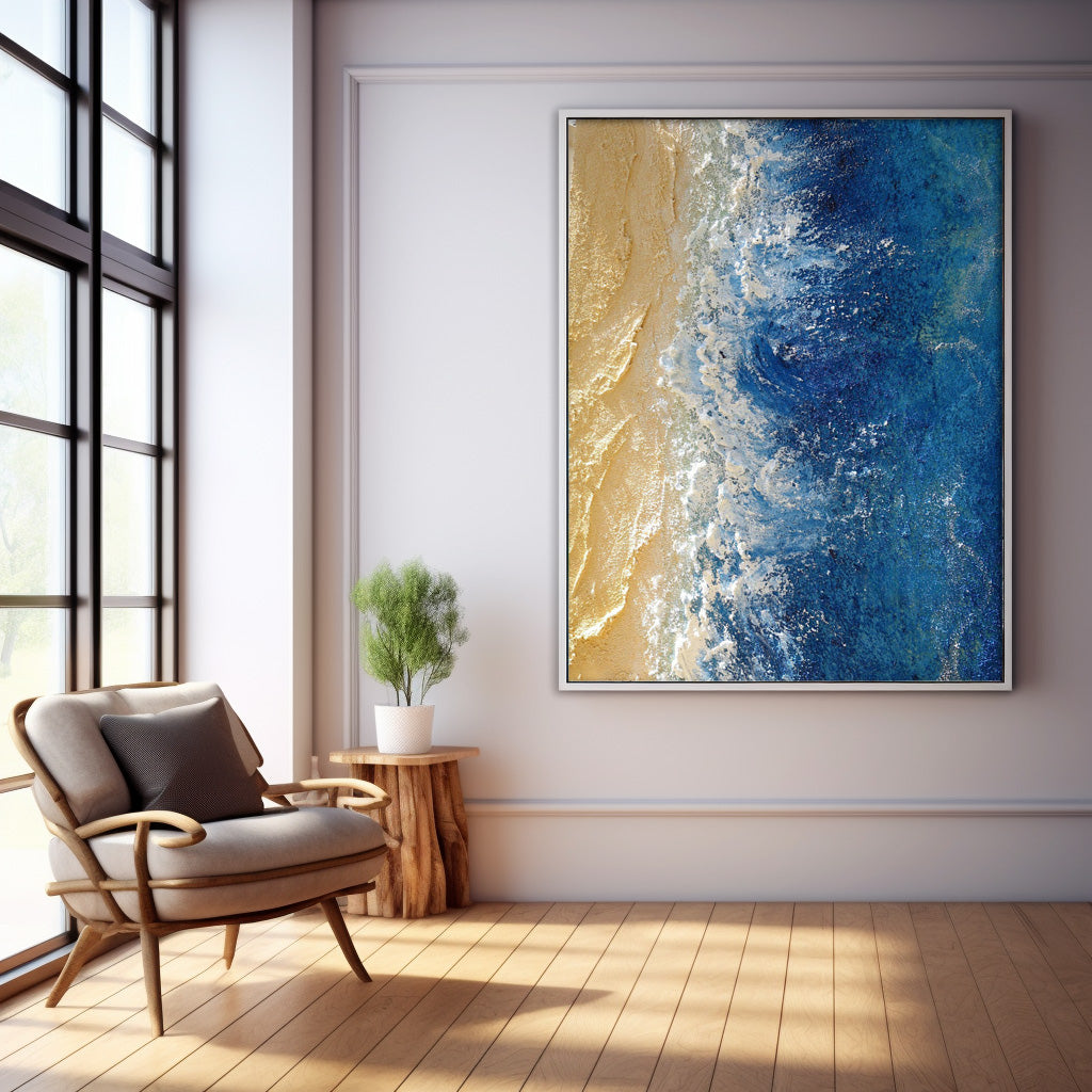 Serene Beach Waves Oil Painting for Coastal Home Decor