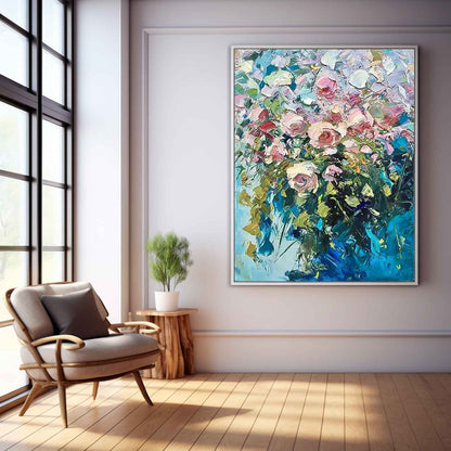 Vibrant Floral Oil Painting for Home Décor - Romantic Flower Canvas Art