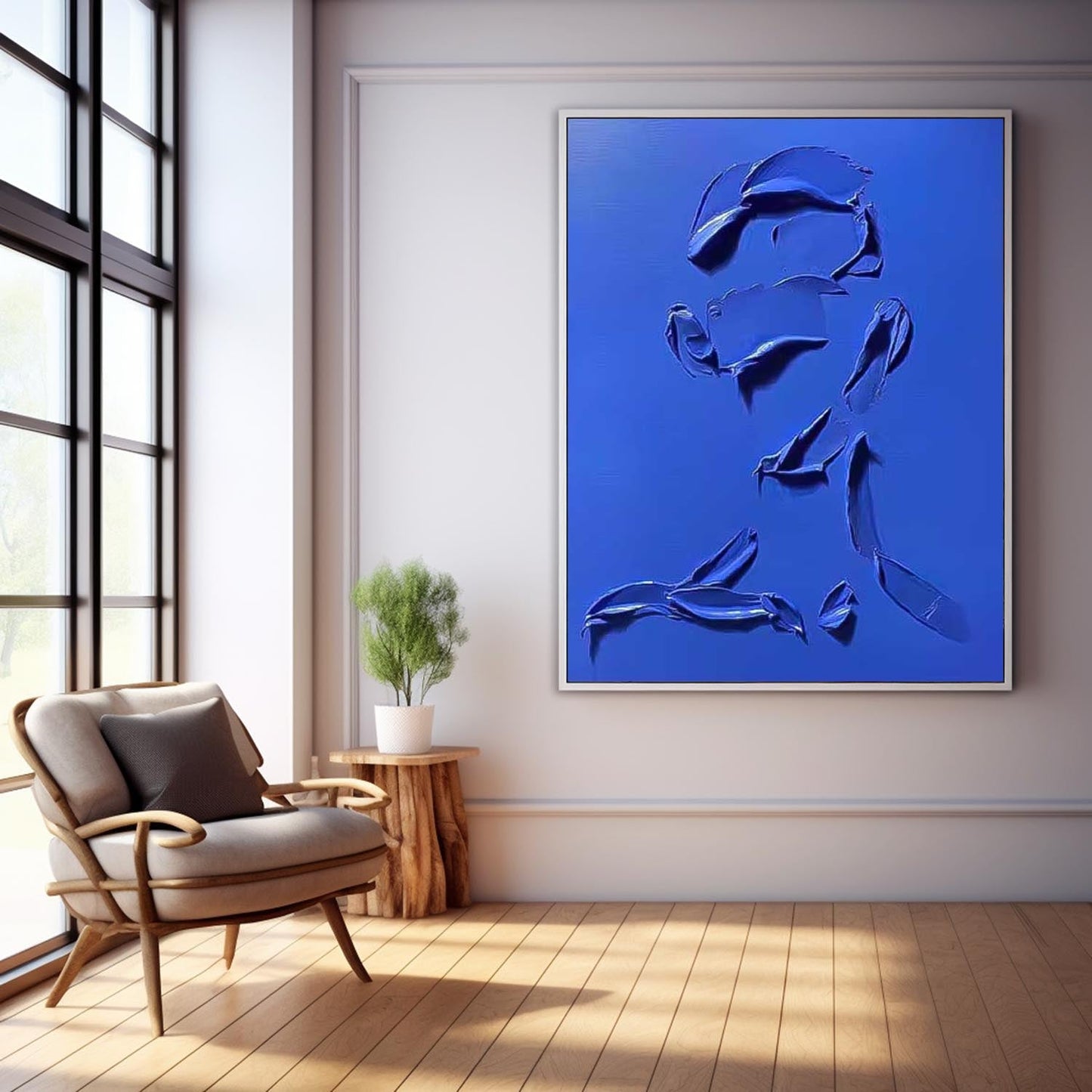 Bold Blue Minimalist Oil Painting for Modern Home Decor