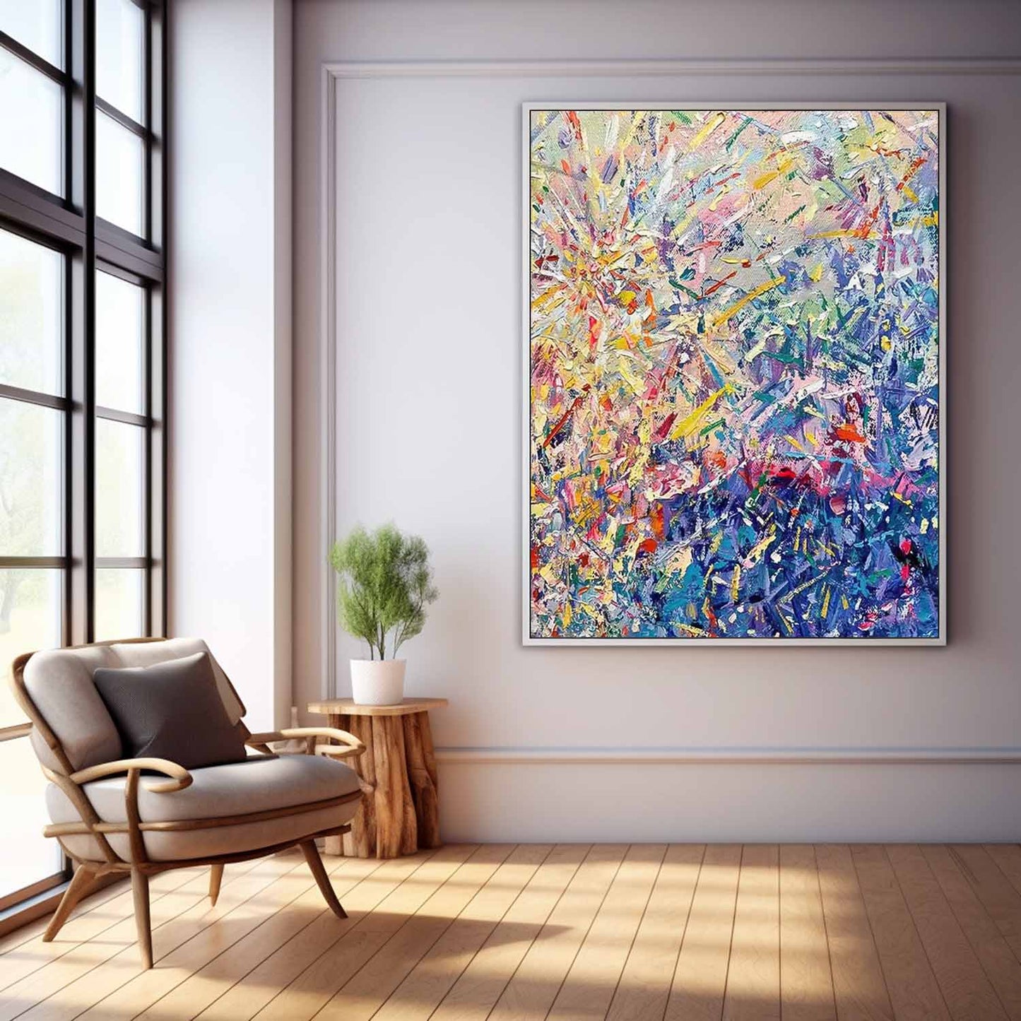 Vibrant Abstract Floral Oil Painting for Colorful Home Decor