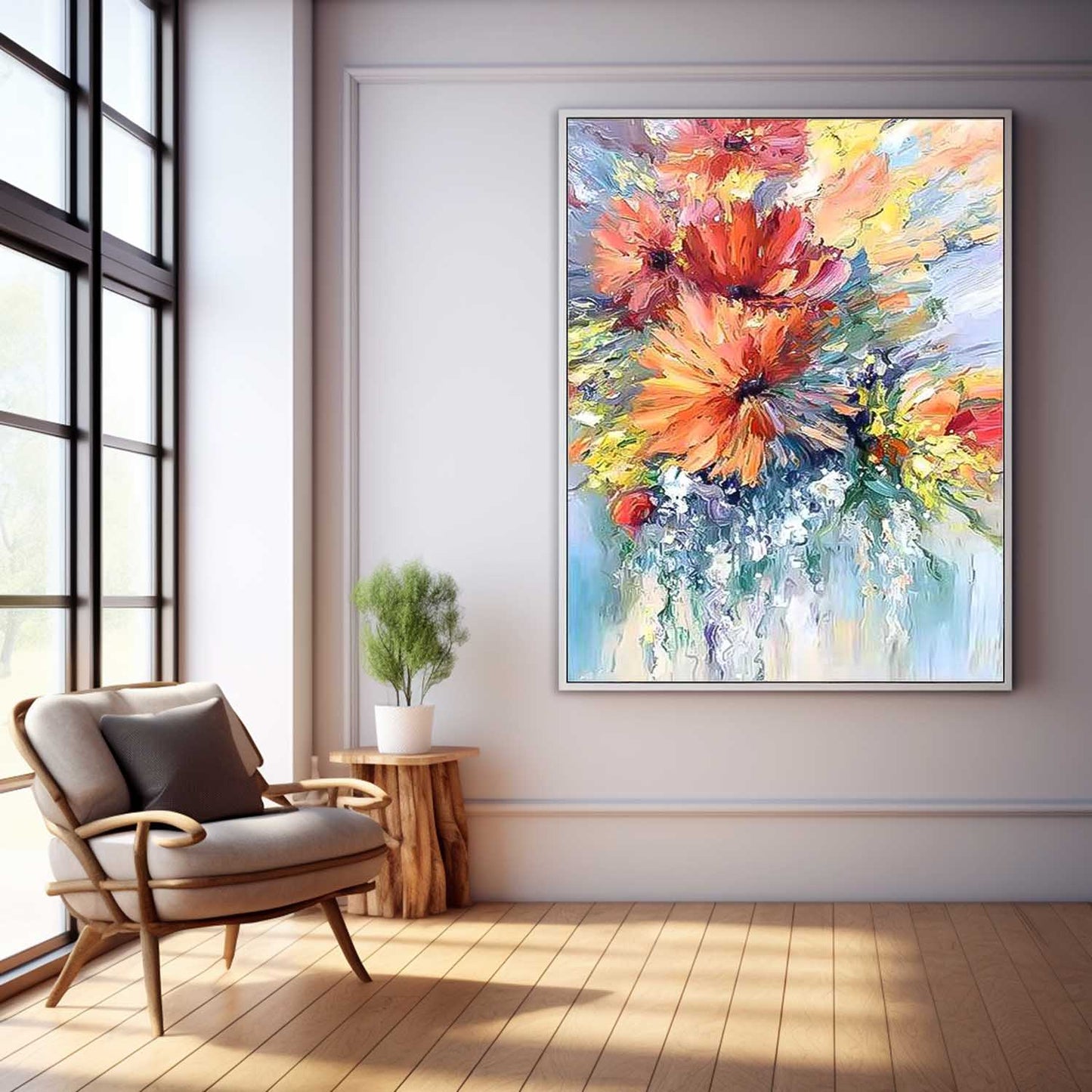 Vibrant Floral Explosion: Colorful Oil Painting for Home Décor and Art Lovers