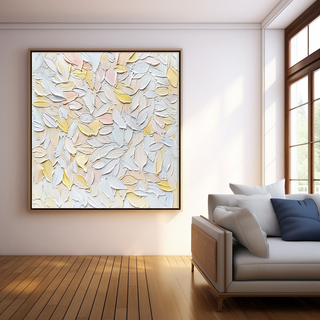 Soft Pastel Floral Oil Painting | Elegant Leafy Abstract Canvas Art Decor