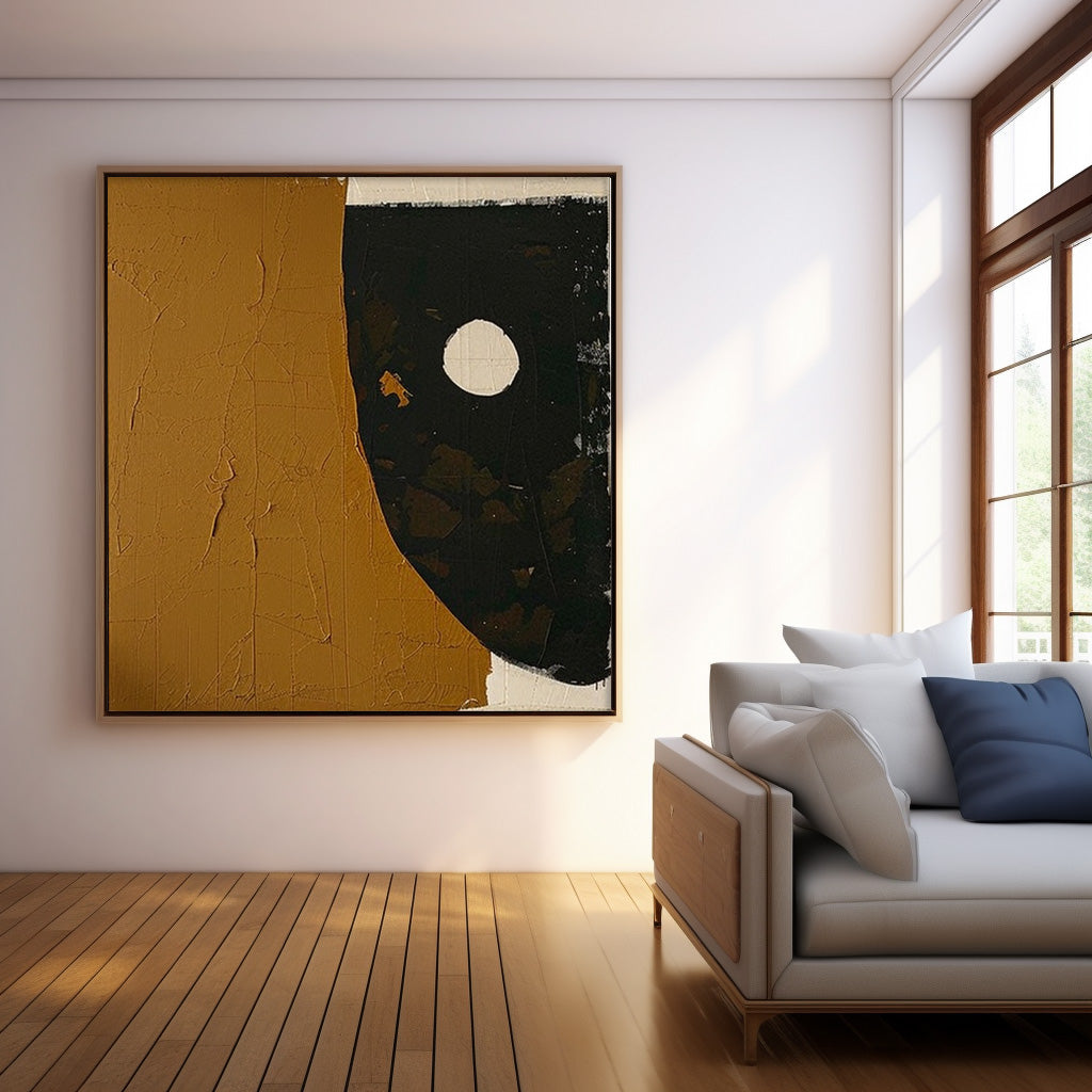 Abstract Minimalist Oil Painting with Earthy Tones and Geometric Design