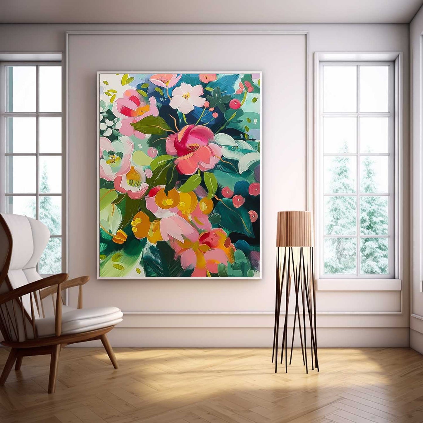 Vibrant Floral Oil Painting for Home Decor – Colorful Flower Art on Canvas