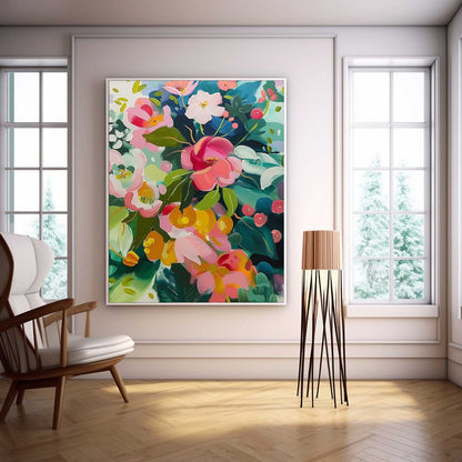 Vibrant Floral Oil Painting for Home Decor – Colorful Flower Art on Canvas
