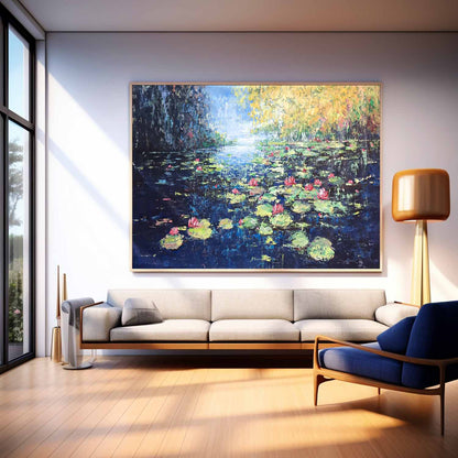 Serene Water Lilies Oil Painting for Elegant Home Décor