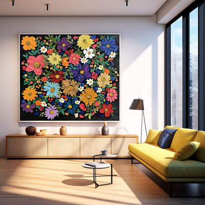 Vibrant Floral Oil Painting on Canvas - Colorful Flower Art for Home Decor