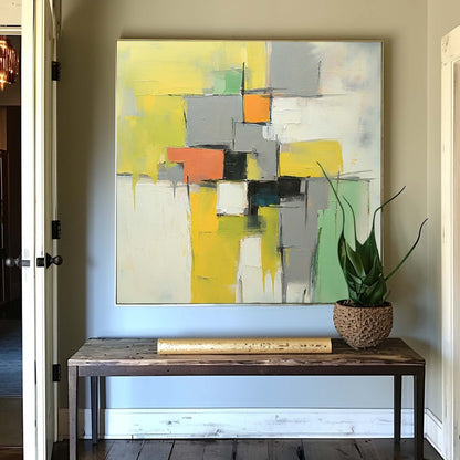 Vibrant Abstract Oil Painting with Geometric Shapes and Bold Colors for Modern Decor