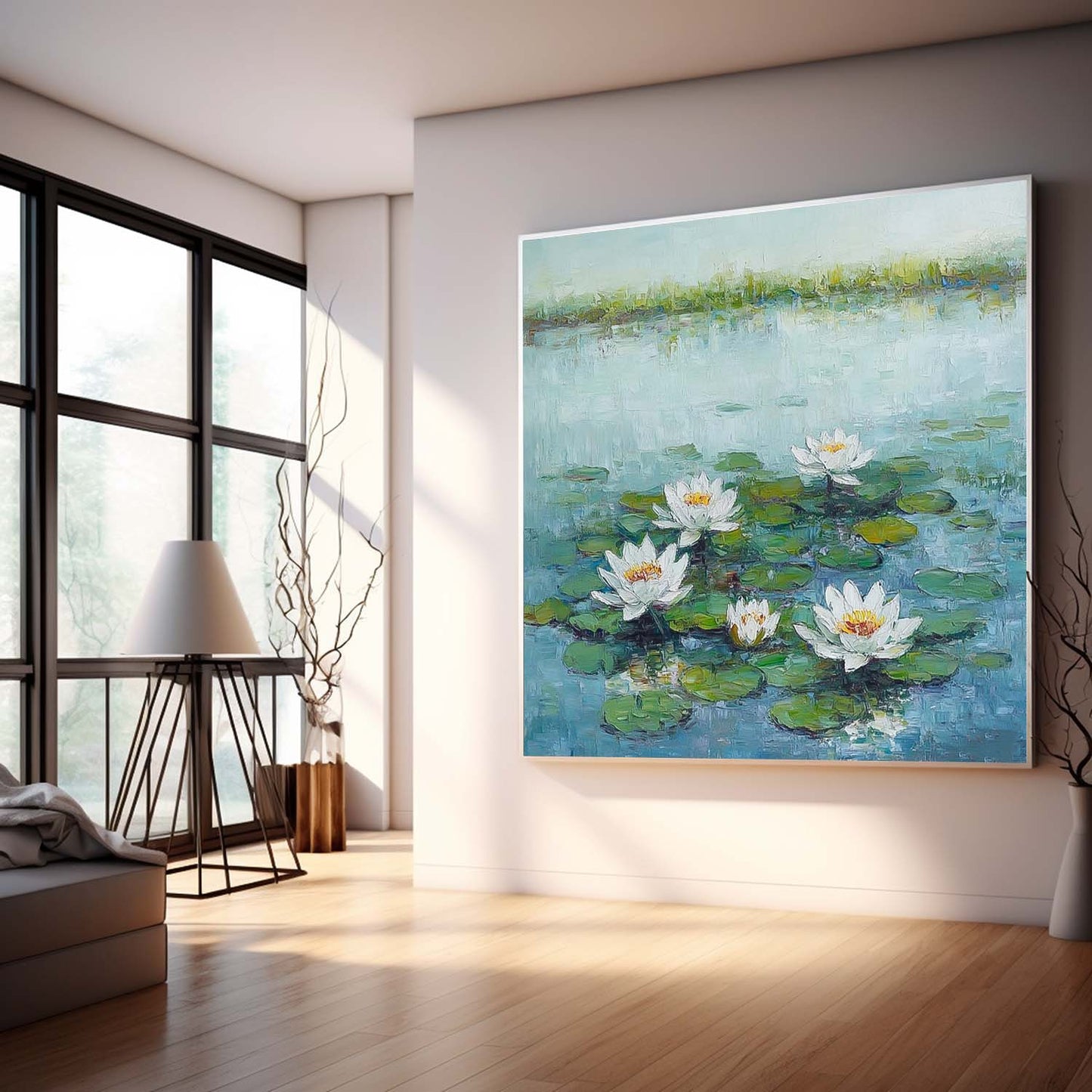 Serene Water Lilies Oil Painting for Tranquil Home Decor