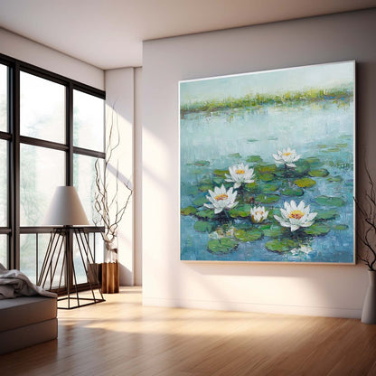 Serene Water Lilies Oil Painting for Tranquil Home Decor