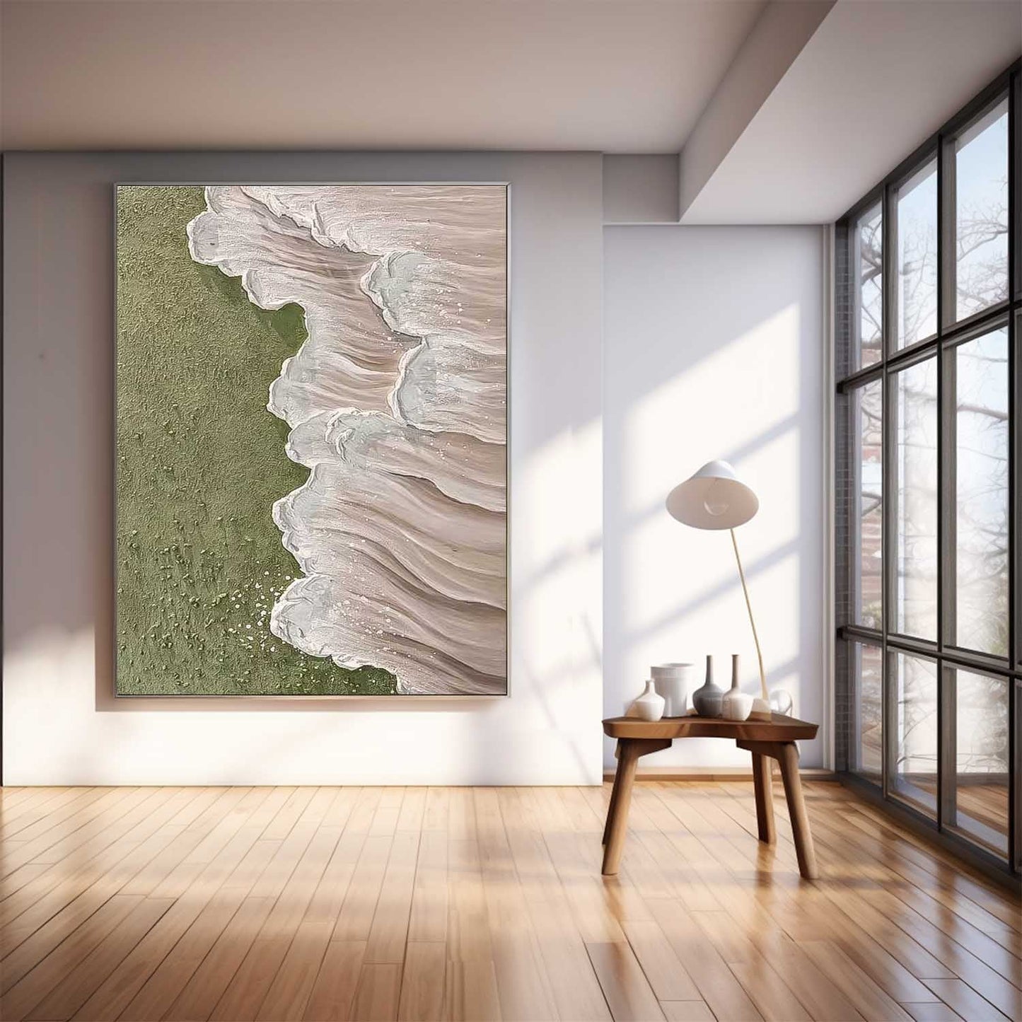 Serene Coastal Waves Oil Painting for Beach Home Decor