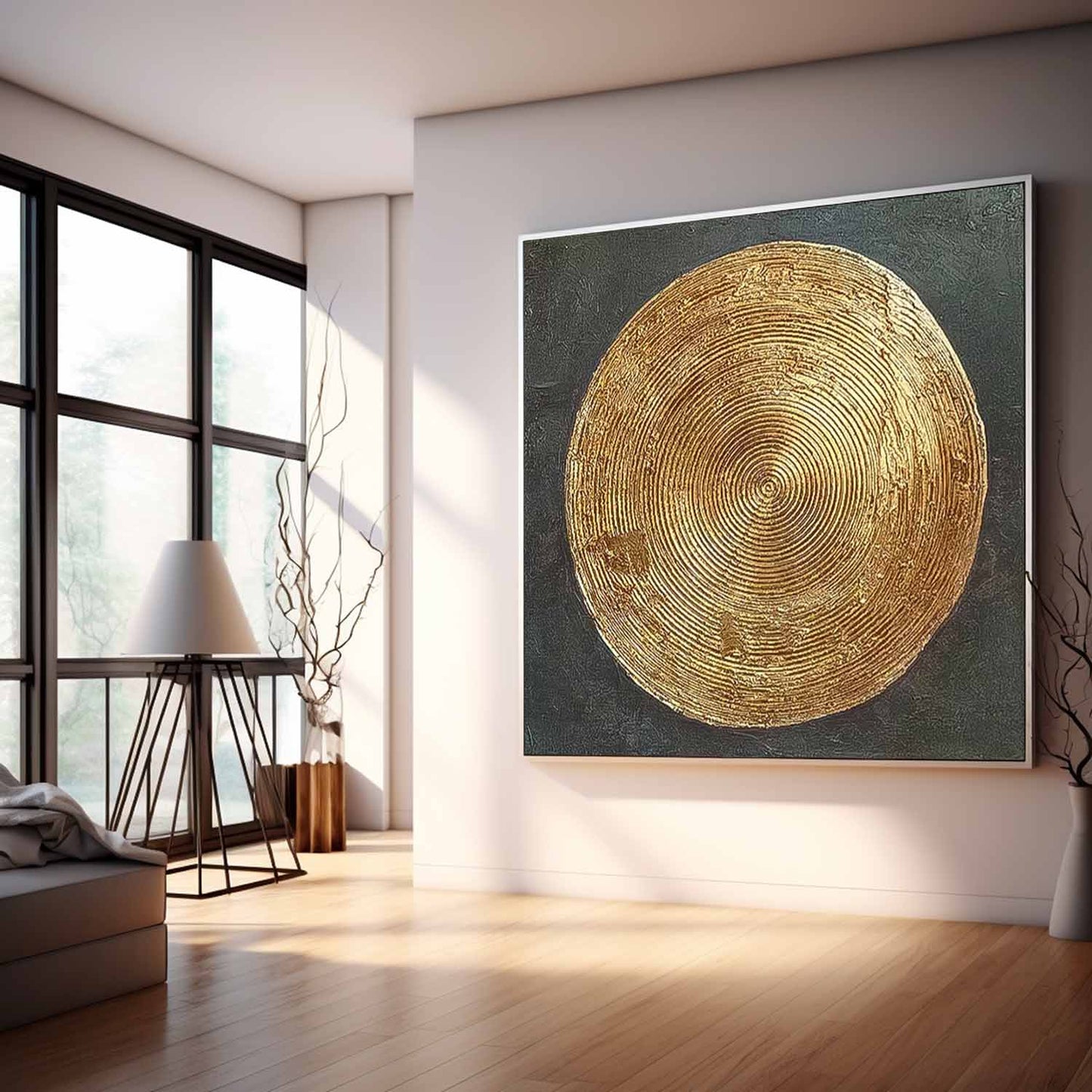 Elegant Gold Circular Texture Oil Painting for Modern Minimalist Decor