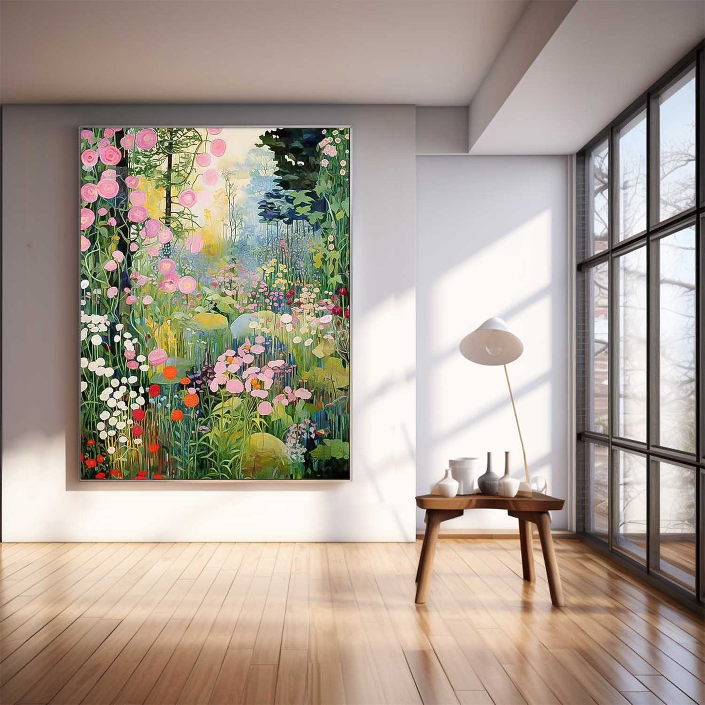 Vibrant Floral Landscape Oil Painting for Home Decor and Garden Inspiration