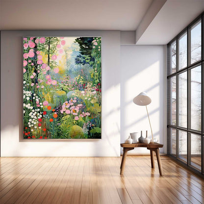 Vibrant Floral Landscape Oil Painting for Home Decor and Garden Inspiration