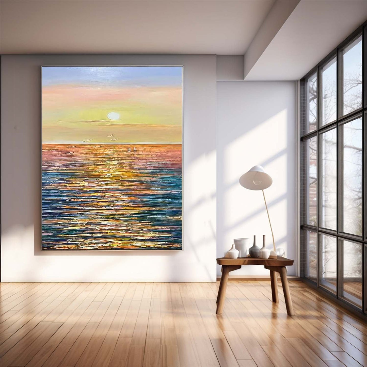 Serene Sunset Ocean View Oil Painting for Coastal Home D√©cor