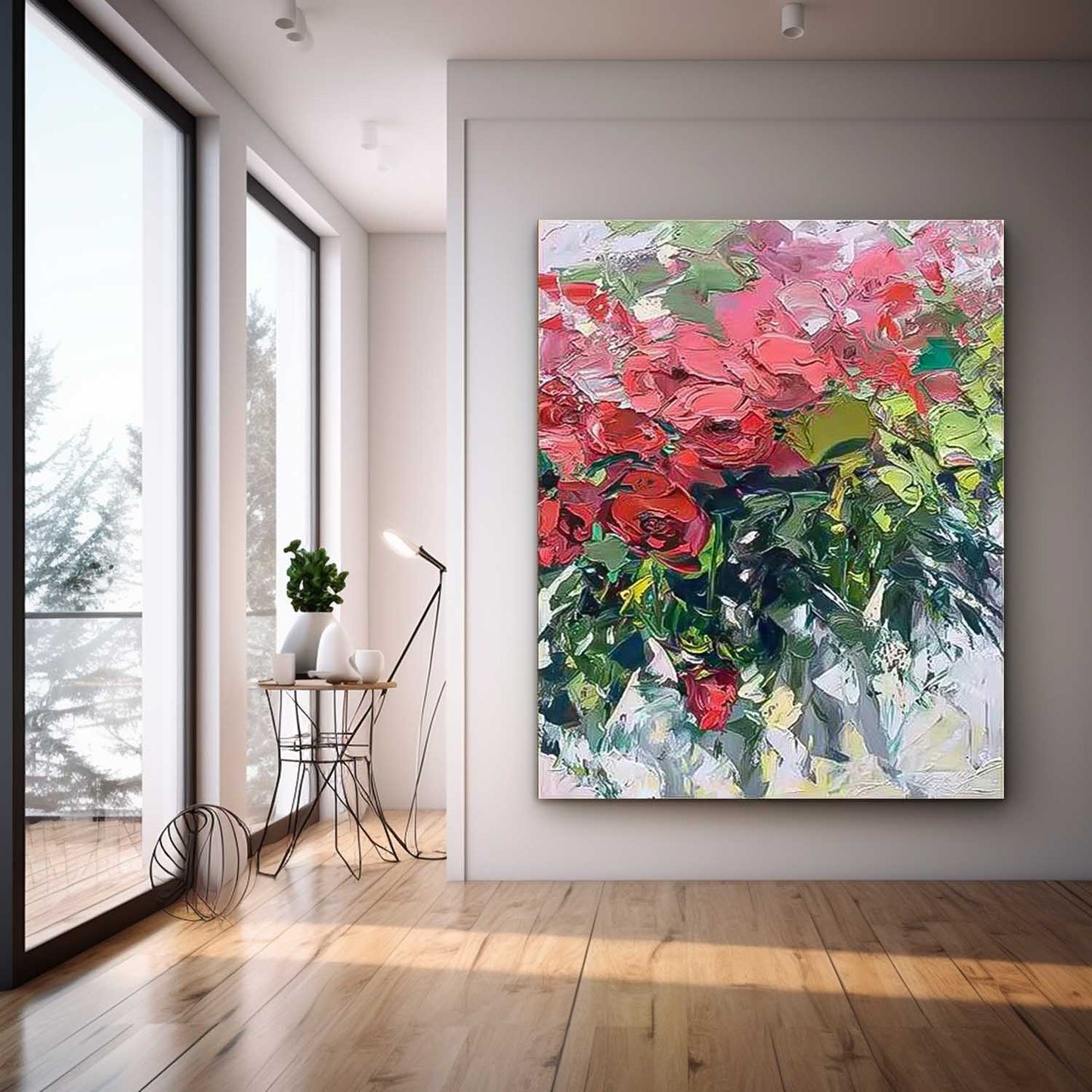 Vibrant Floral Oil Painting for Home Decor - Artistic Flower Canvas Art