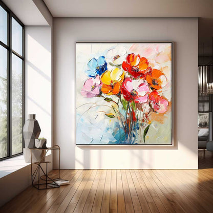 Vibrant Colorful Flower Bouquet Oil Painting for Home Decor and Art Lovers