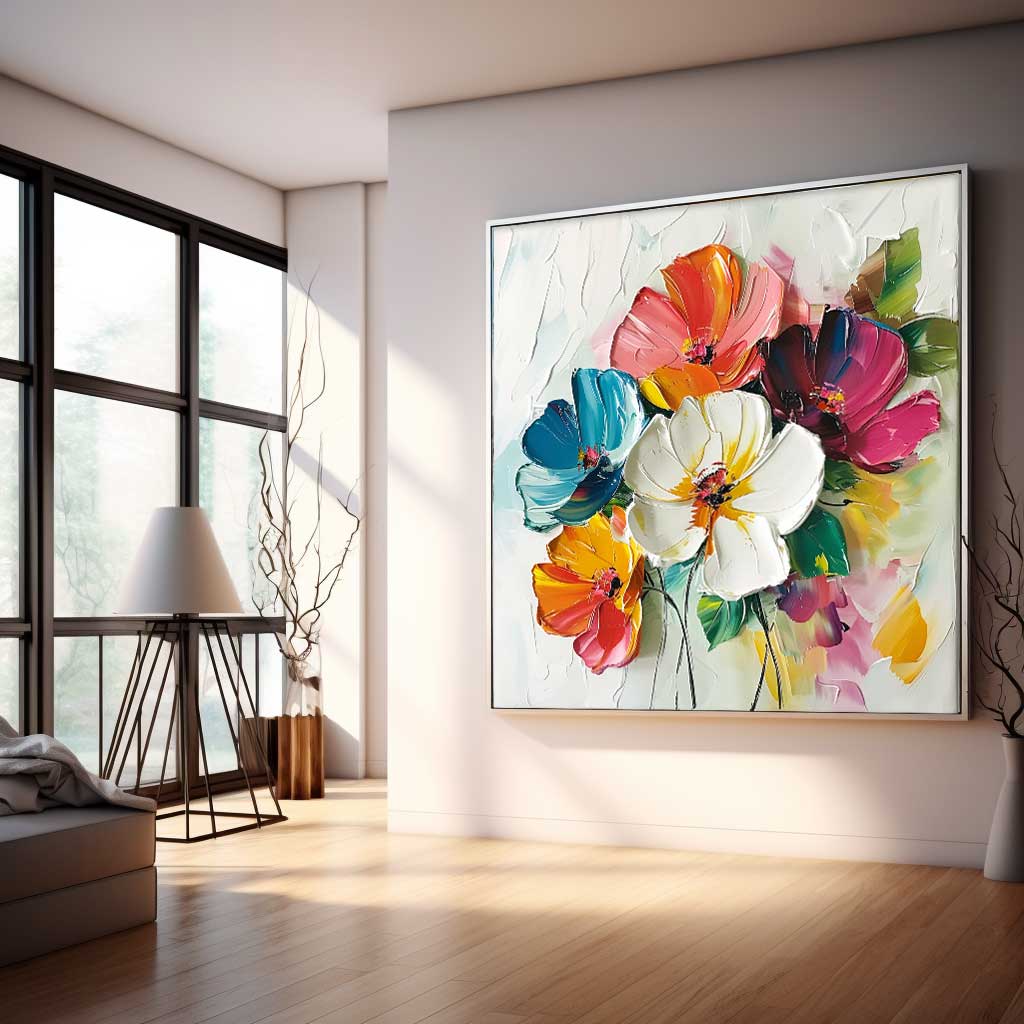 Vibrant Floral Oil Painting – Colorful Blossom Canvas Art for Home Decor