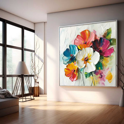 Vibrant Floral Oil Painting – Colorful Blossom Canvas Art for Home Decor