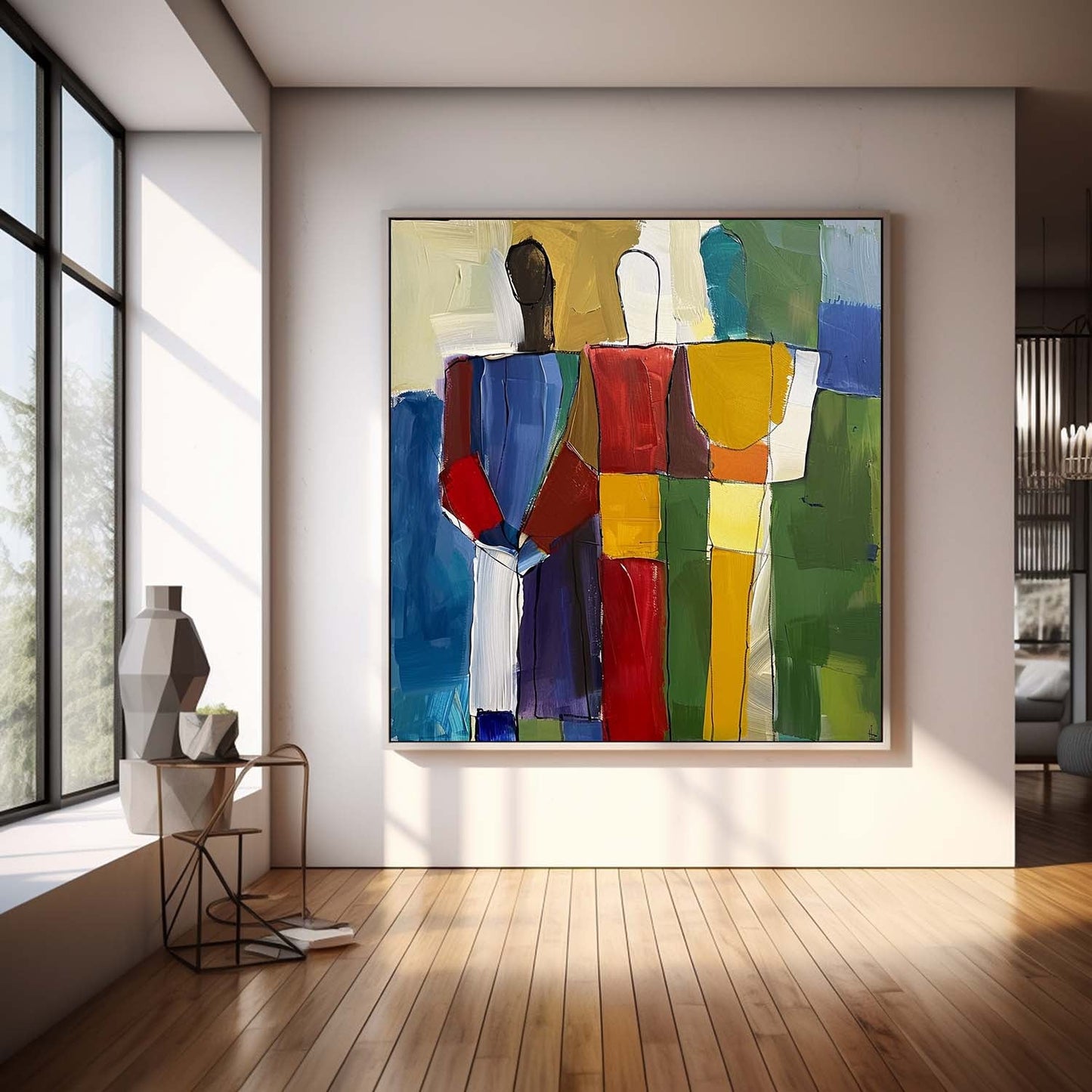 Abstracte Figuralen – Kleurrijk Mensen Thema Canvas Schilderij voor Kantoor en Woonkamer