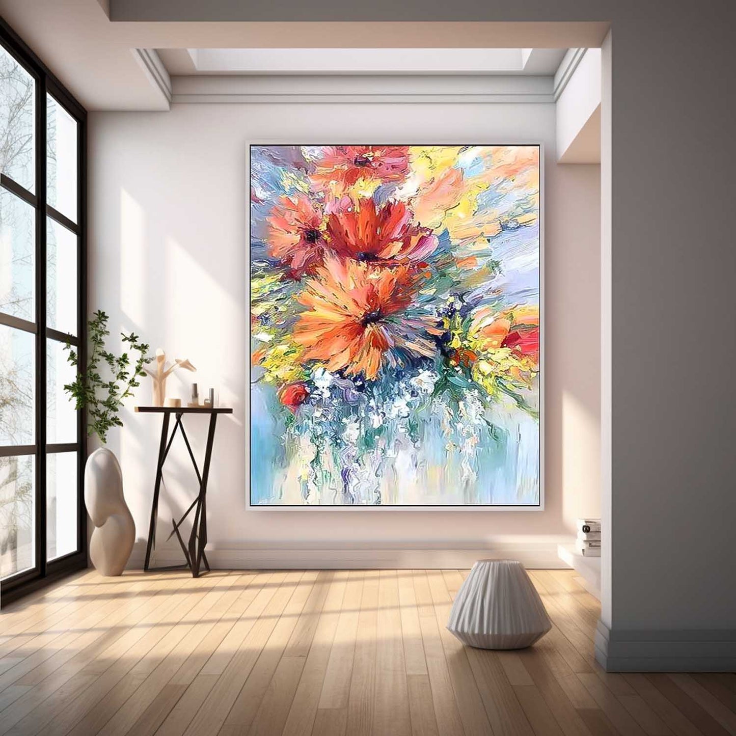 Vibrant Floral Explosion: Colorful Oil Painting for Home Décor and Art Lovers