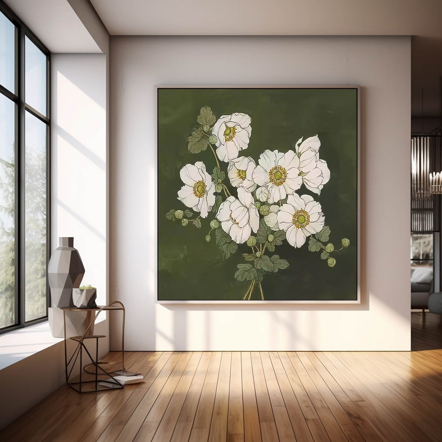Elegant White Flower Oil Painting for Floral Home Décor