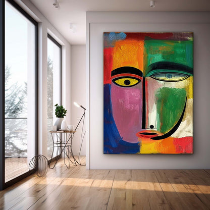 Abstract Colorful Face Oil Painting for Modern Home Décor