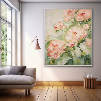 Elegant Pink Peony Oil Painting for Floral Wall Art Decor