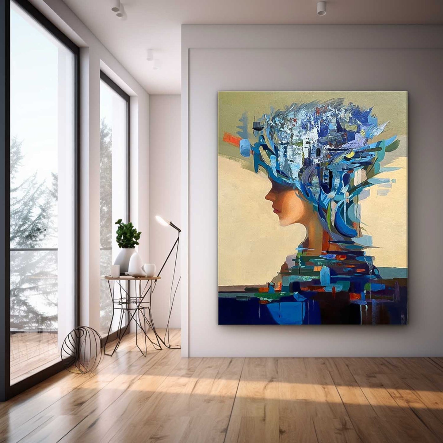 Abstract Woman's Profile Oil Painting with Vibrant Colors and Artistic Flair